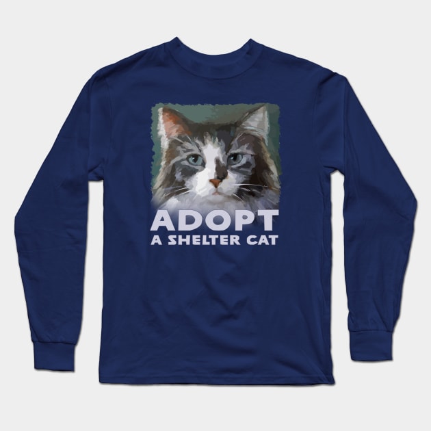 Adopt a Shelter Cat - with Cute Maine Coon Kitty - Rescue Pet Long Sleeve T-Shirt by jdunster